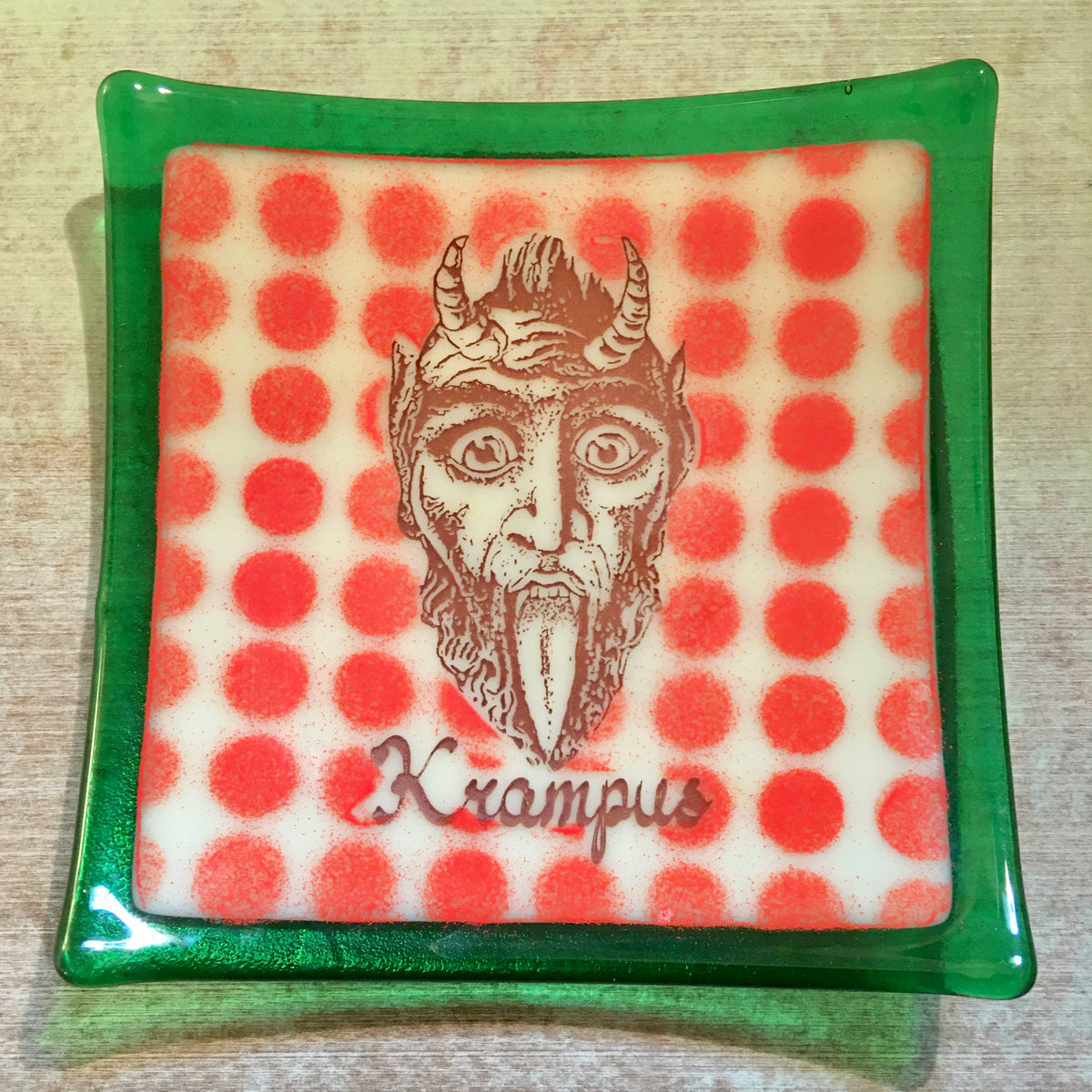 Krampus Dish with Red Polka Dots