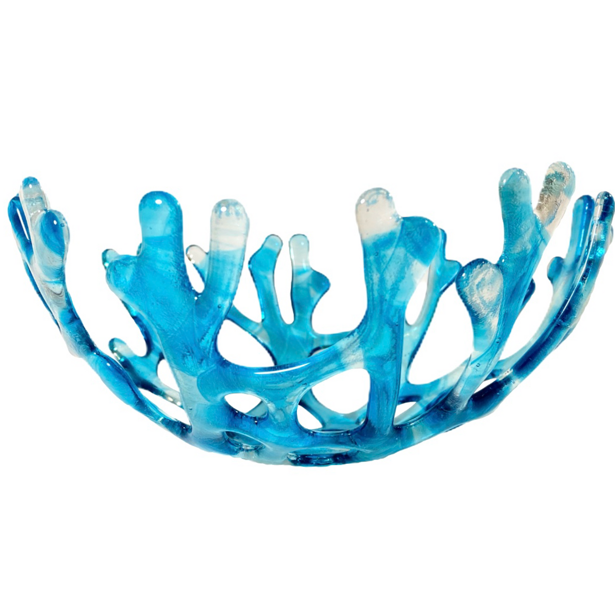 Coral Branch Bowl | Medium Aqua Blue and Clear Variegated Glass
