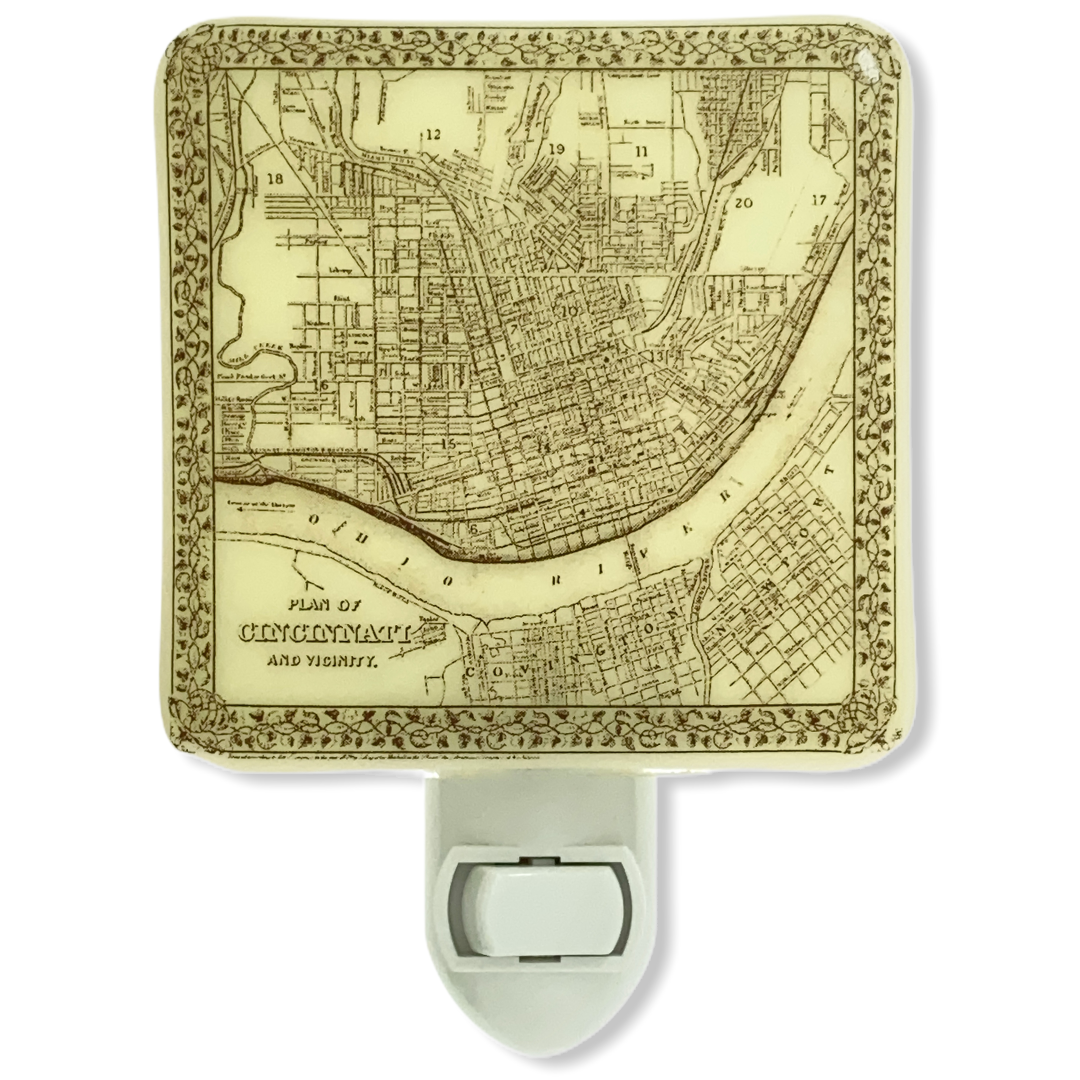 Cincinnati Ohio - 1800's Vintage Map Illustration Night Light