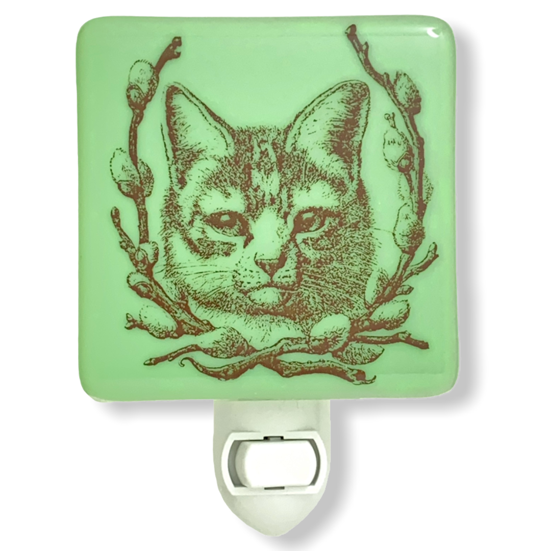 Cat and Pussy Willow Wreath Night Light