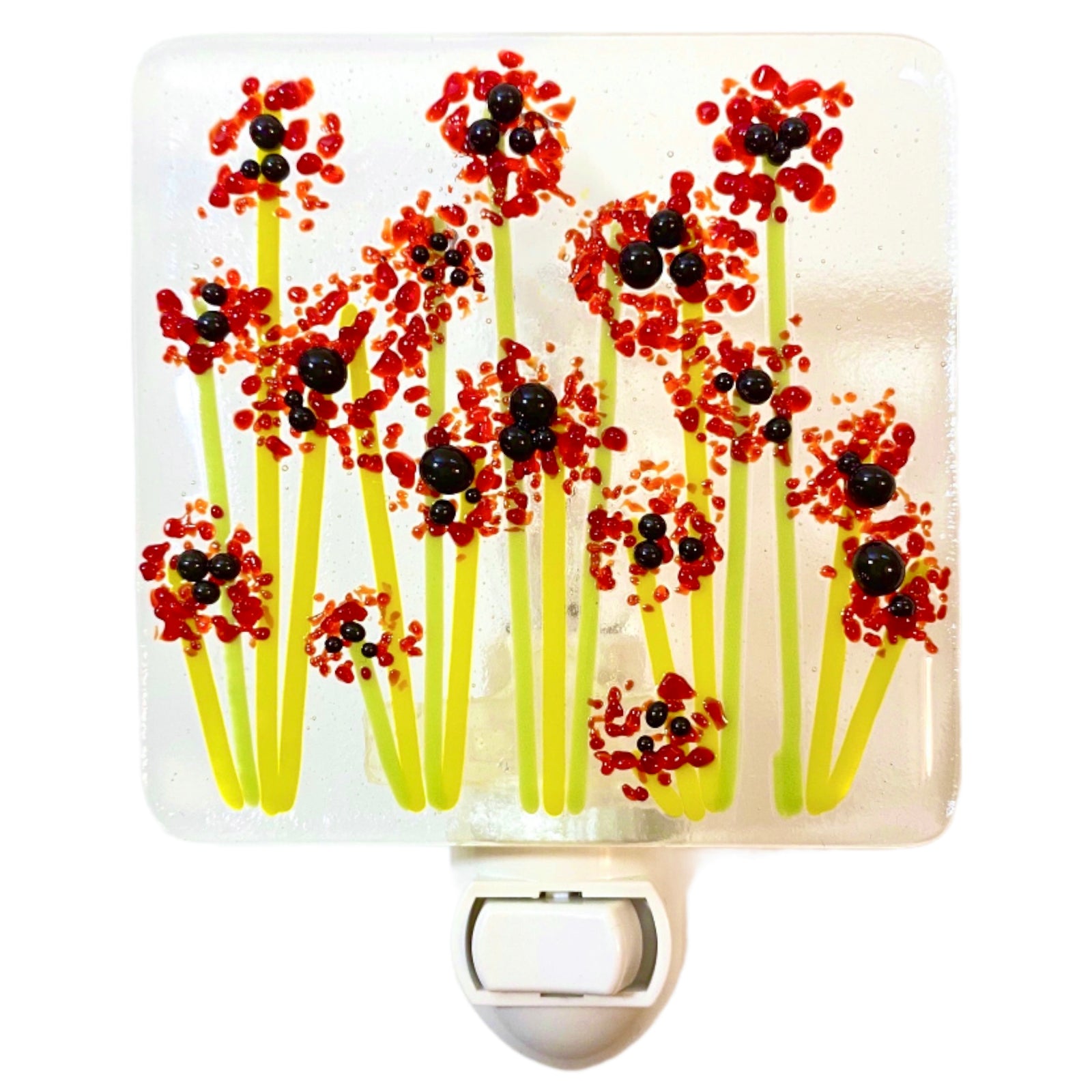 Poppy Wild Flowers Night Light - Glass Glitter Sprinkles - Clear Glass